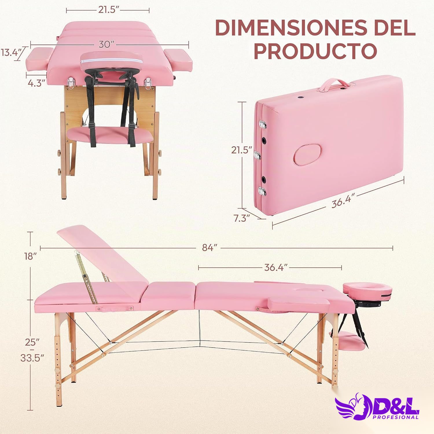 Camilla de Masaje Portátil Plegable con Patas de Madera 2