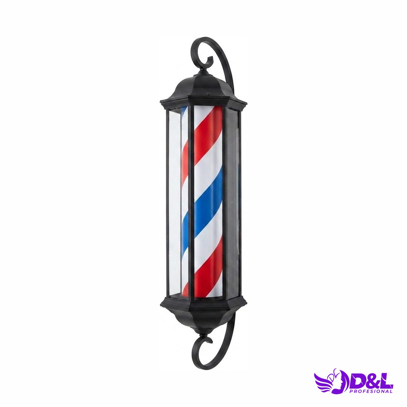 Farol de Barbería 90 cm, base negro, clásico (rojo, blanco y azul)