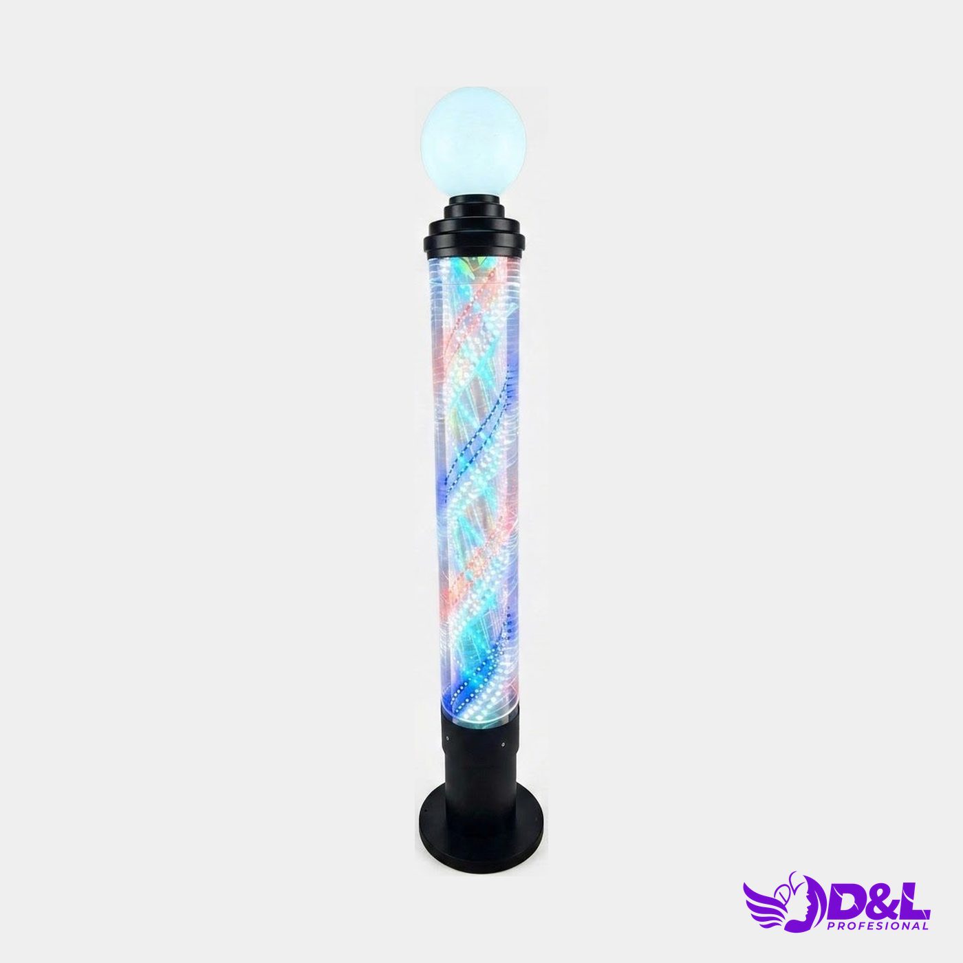 Lámpara Pole 165 cm, base negro, led celeste (con esfera)