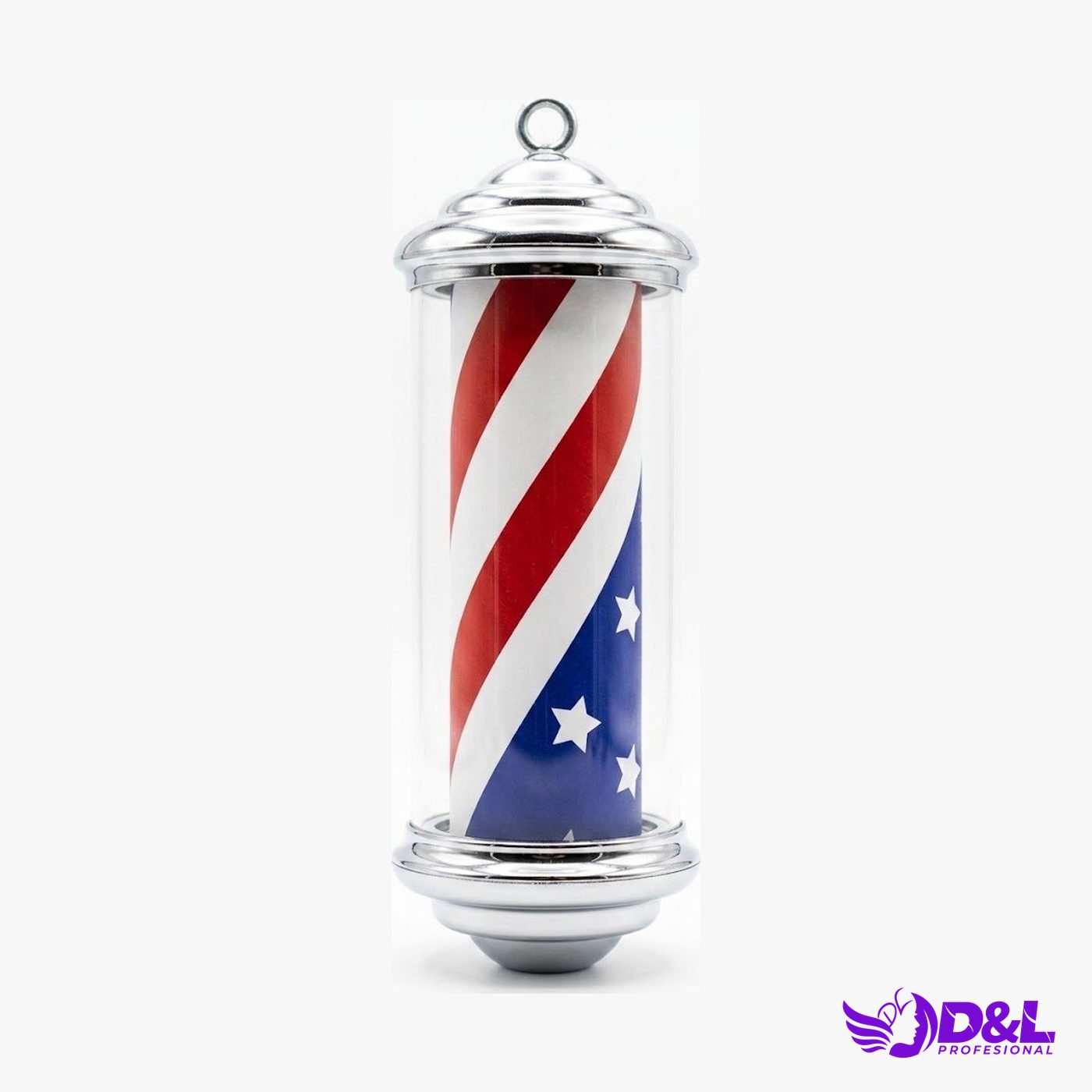 Lámpara Pole 40 cm, base plateado, bandera americana (rojo, blanco y azul con estrellas), sin bola