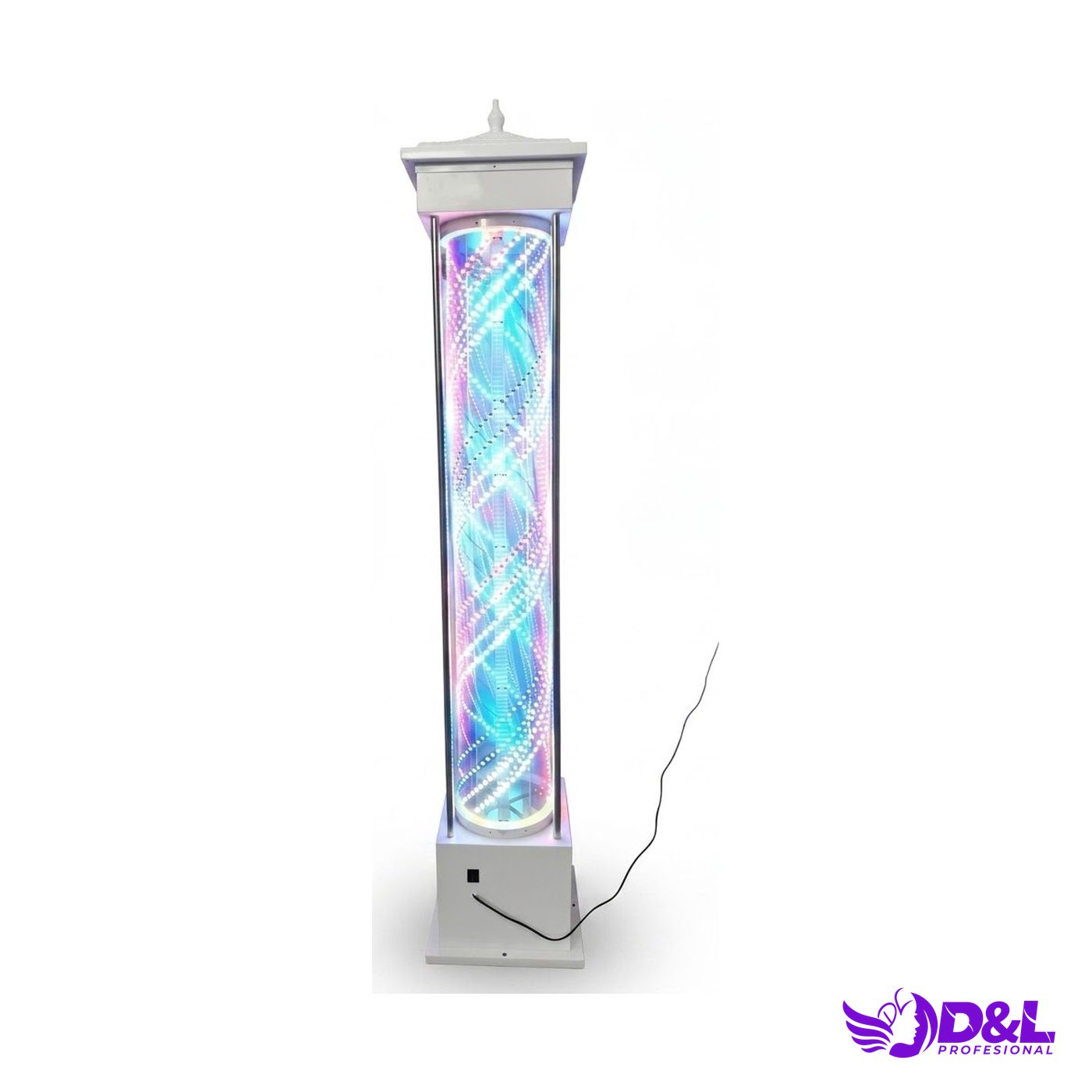 Lámpara Pole 90 cm, base blanco, led celeste lila