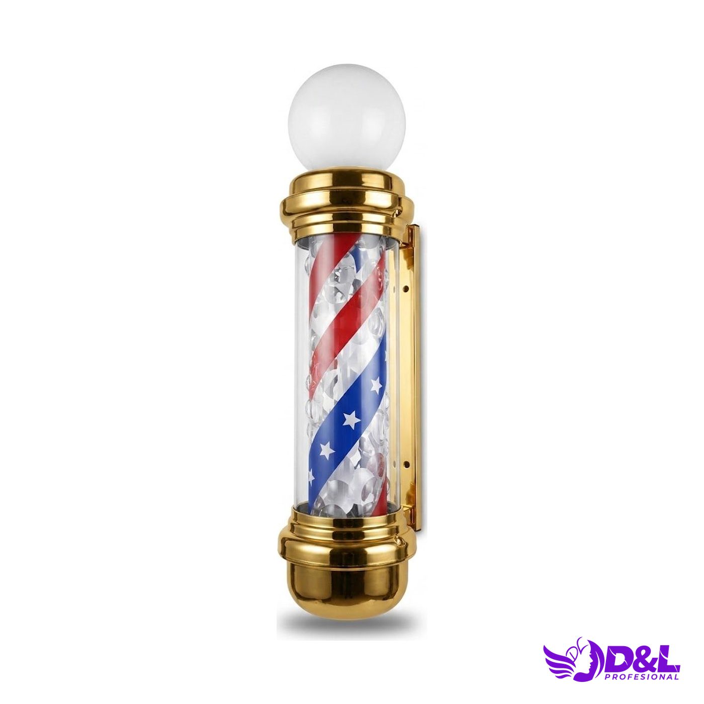 Lámpara Pole 90 cm, base dorado, bandera americana brillante, con bola