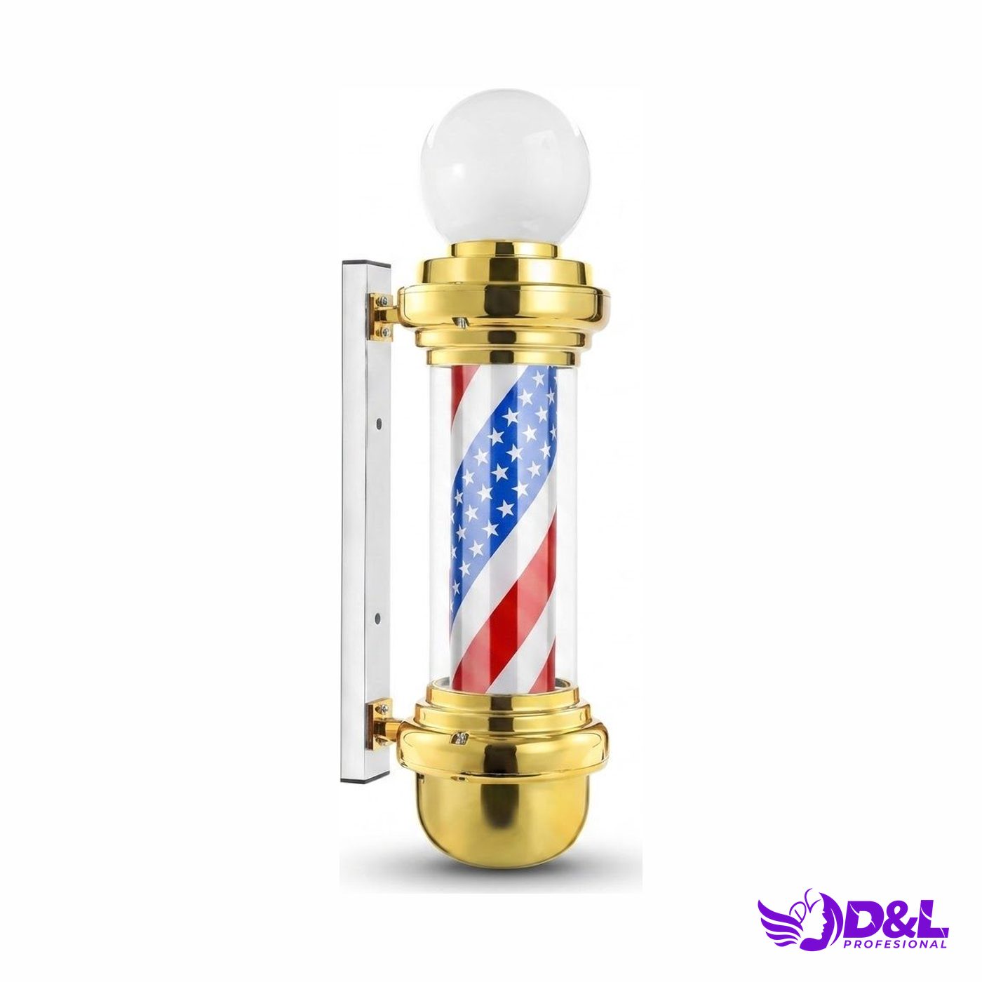 Lámpara Pole 90 cm, base dorado, bandera americana con bola