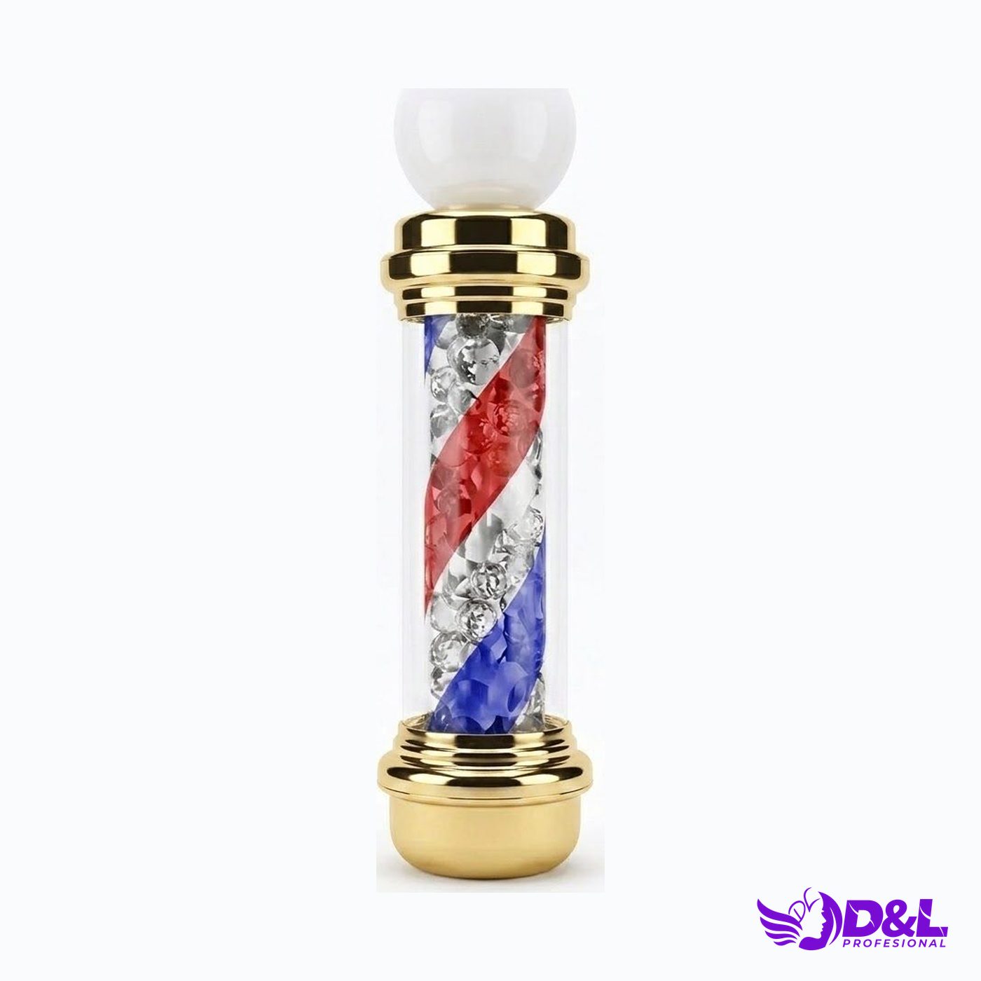 Lámpara Pole 90 cm, base dorado, clásico (rojo, blanco y azul), brillante, con bola