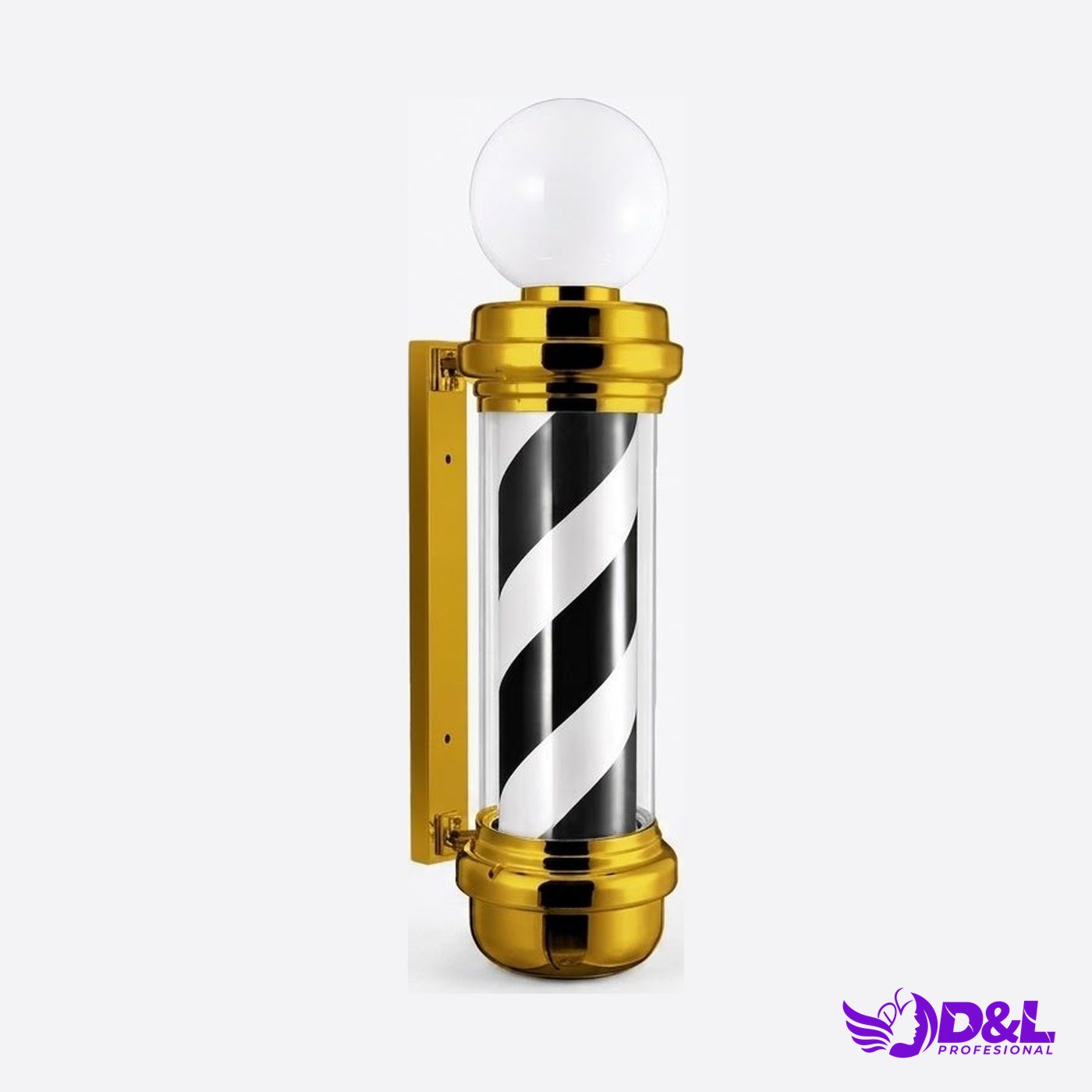 Lámpara Pole 90 cm, base dorado, negro y blanco, con bola