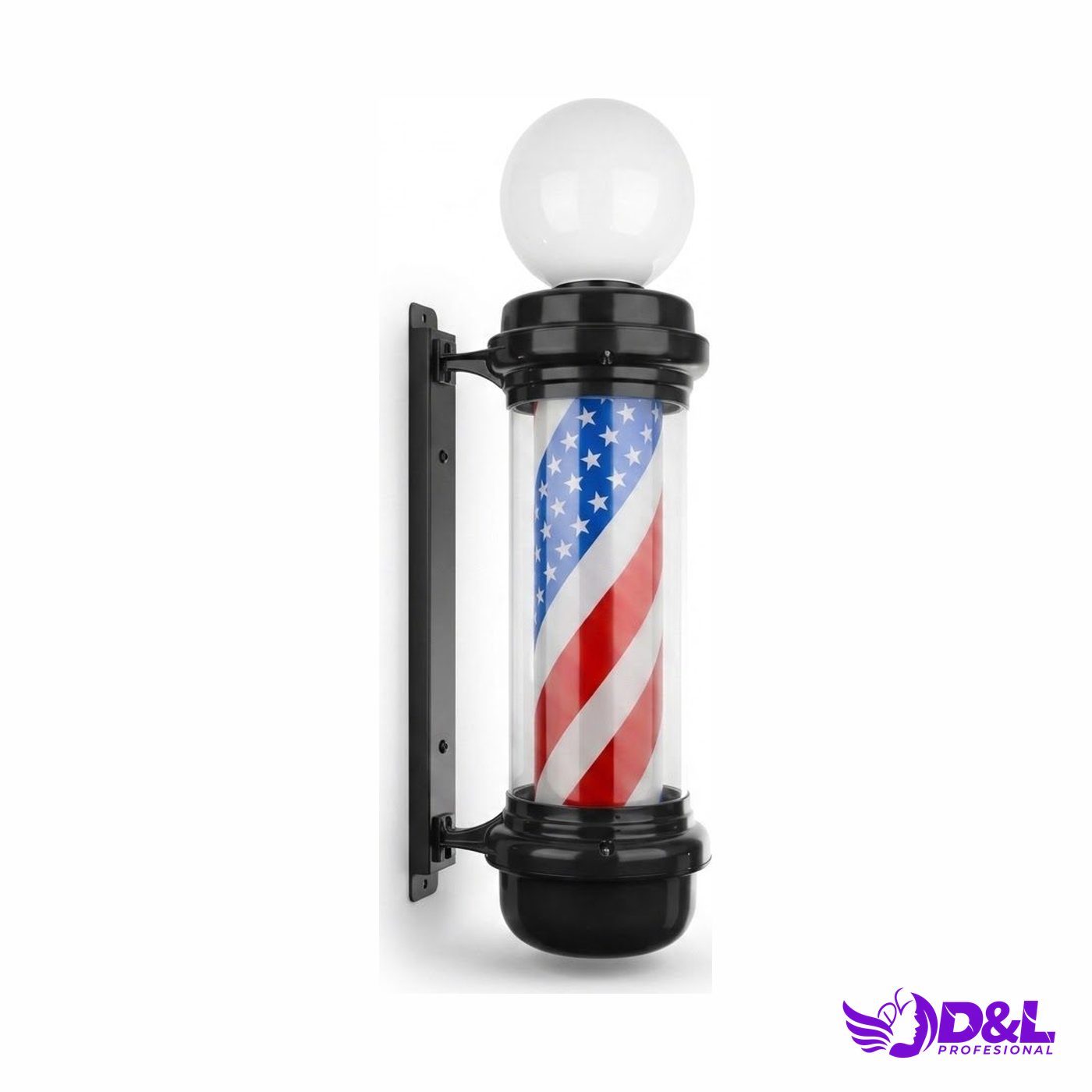 Lámpara Pole 90 cm, base negro, bandera americana con bola