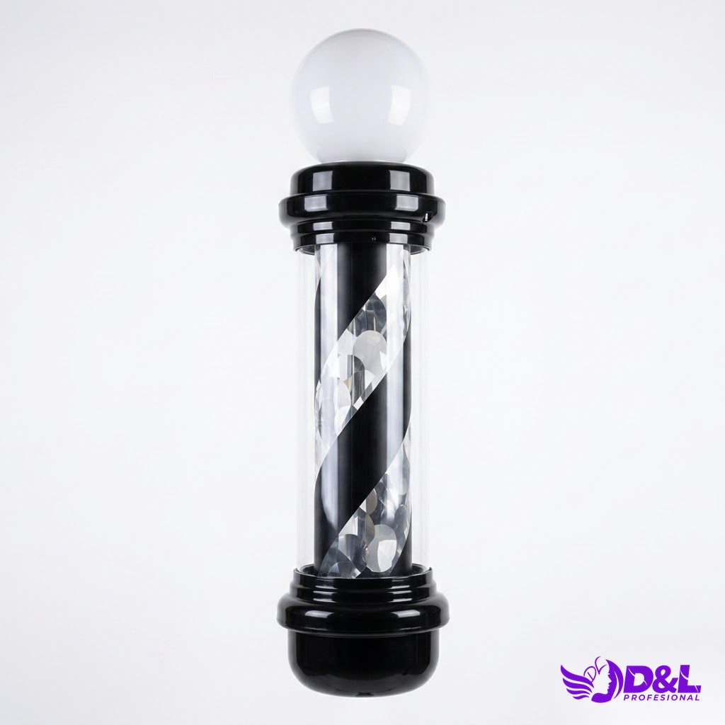 Lámpara Pole 90 cm, base negro, negro y blanco, brillante, con bola