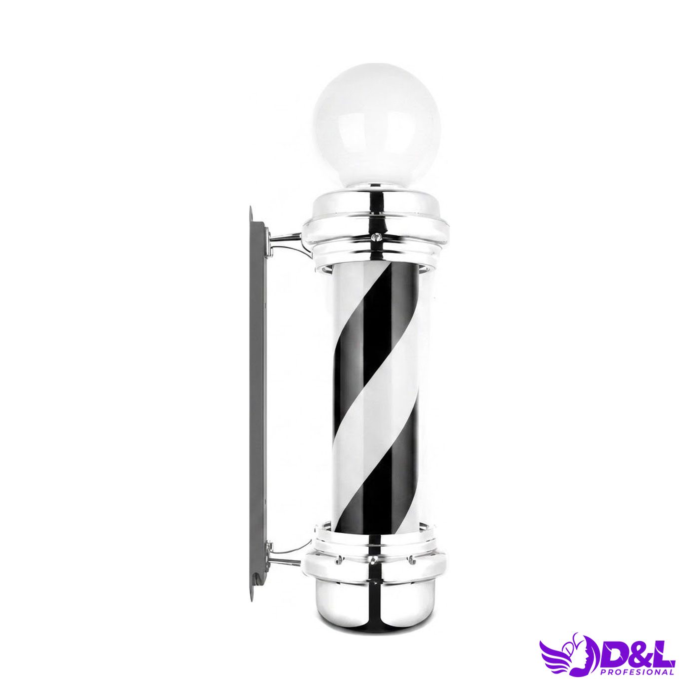 Lámpara Pole 90 cm, base plateado, negro y blanco, con bola