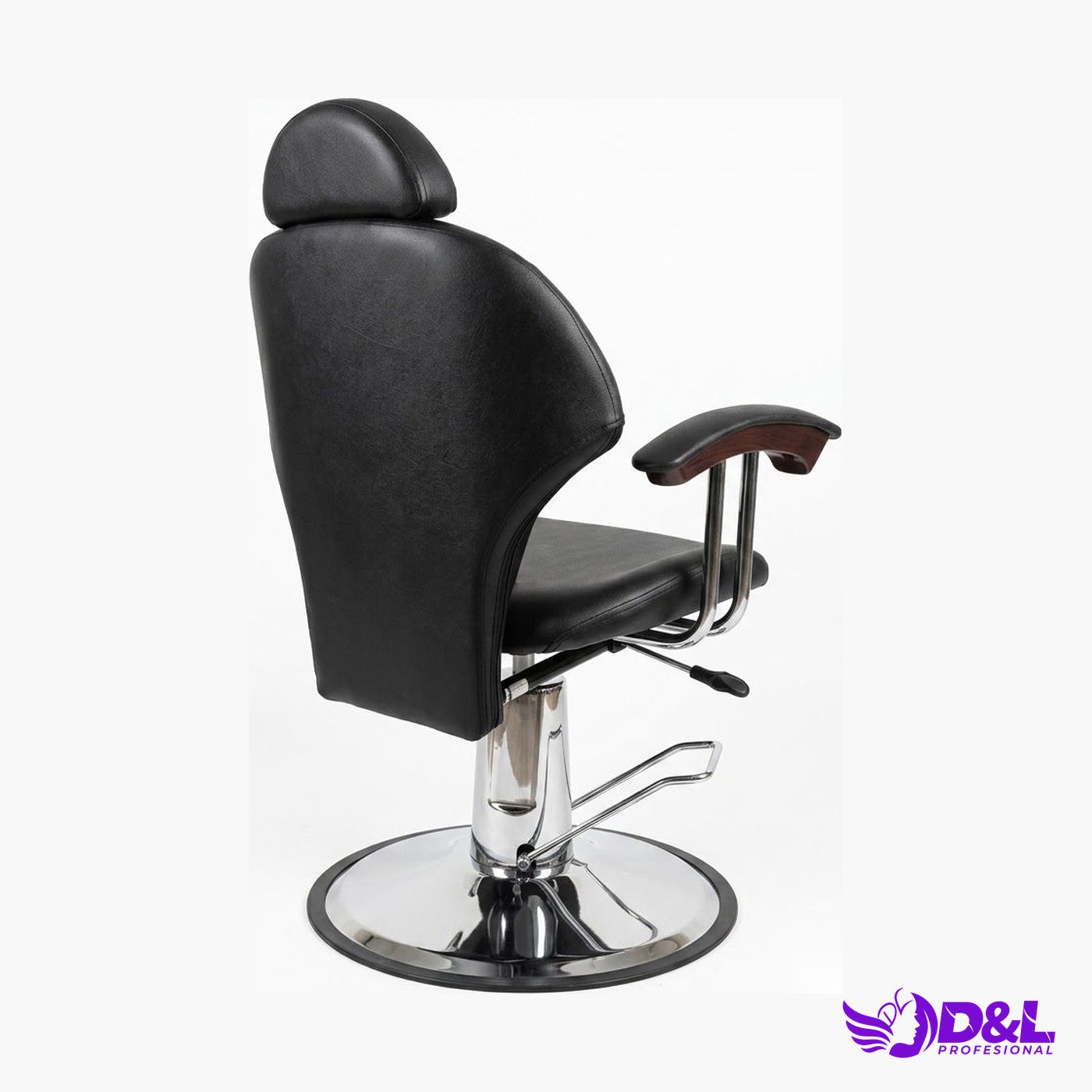 Silla de Barbería Profesional con Capitoné Negro y Reposabrazos de Madera 3