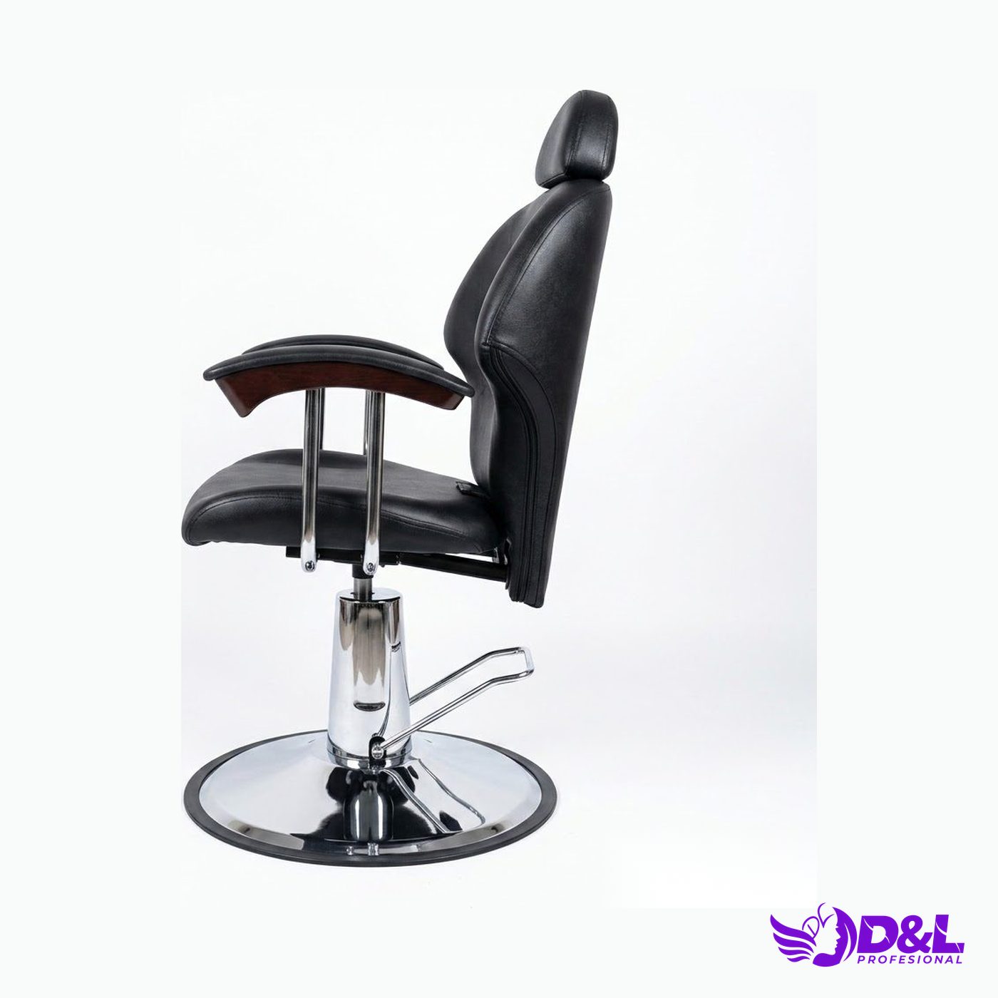 Silla de Barbería Profesional con Capitoné Negro y Reposabrazos de Madera 4