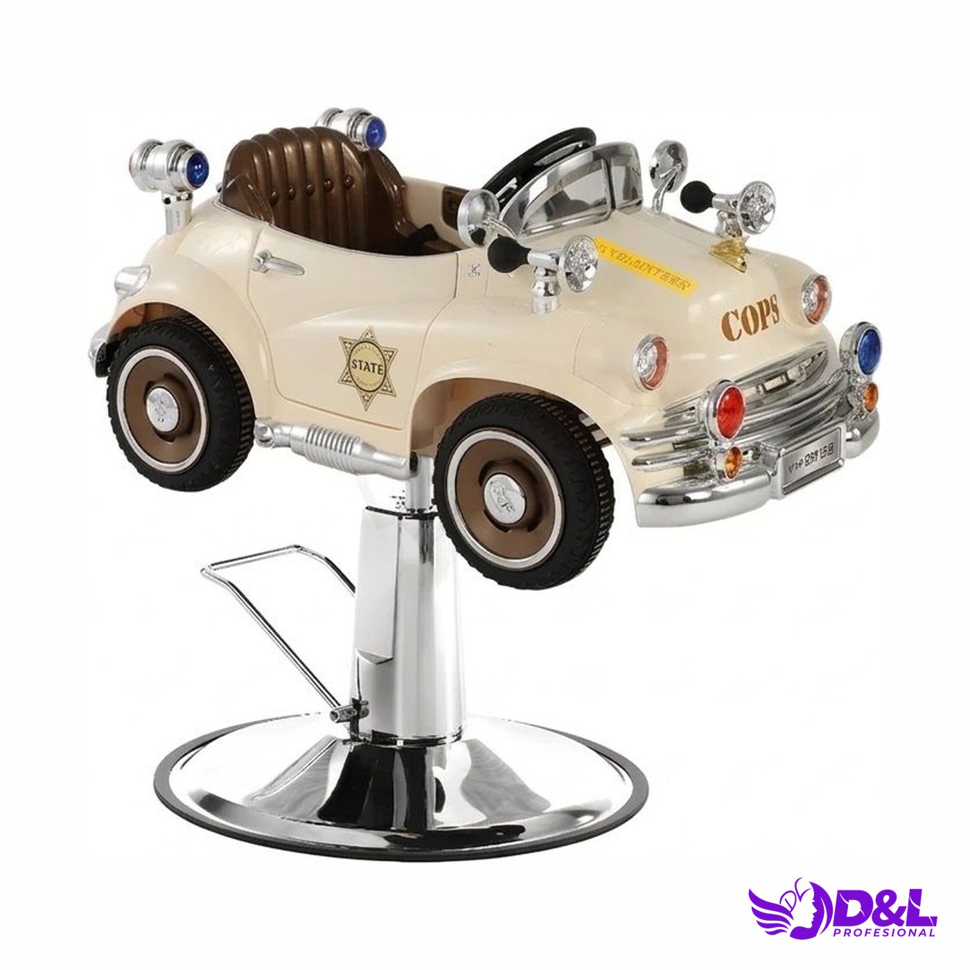 Silla de Barbería Infantil Auto de Policía Retro Beige