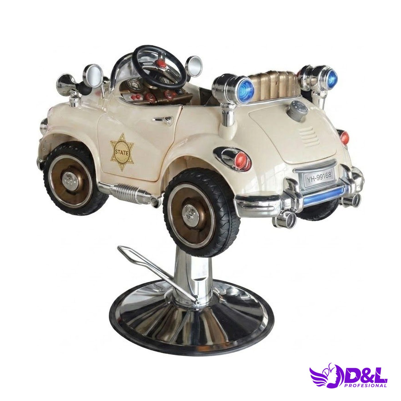 Silla de Barbería Infantil Auto de Policía Retro Beige 2