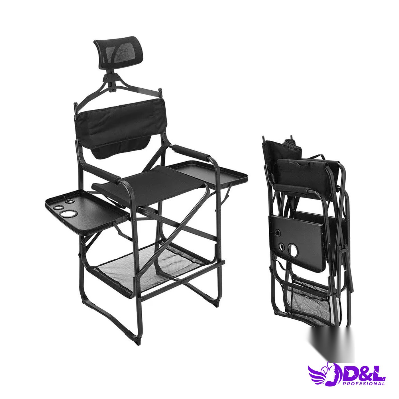 Silla de Maquillaje Portátil con Cabezal Plegable 4