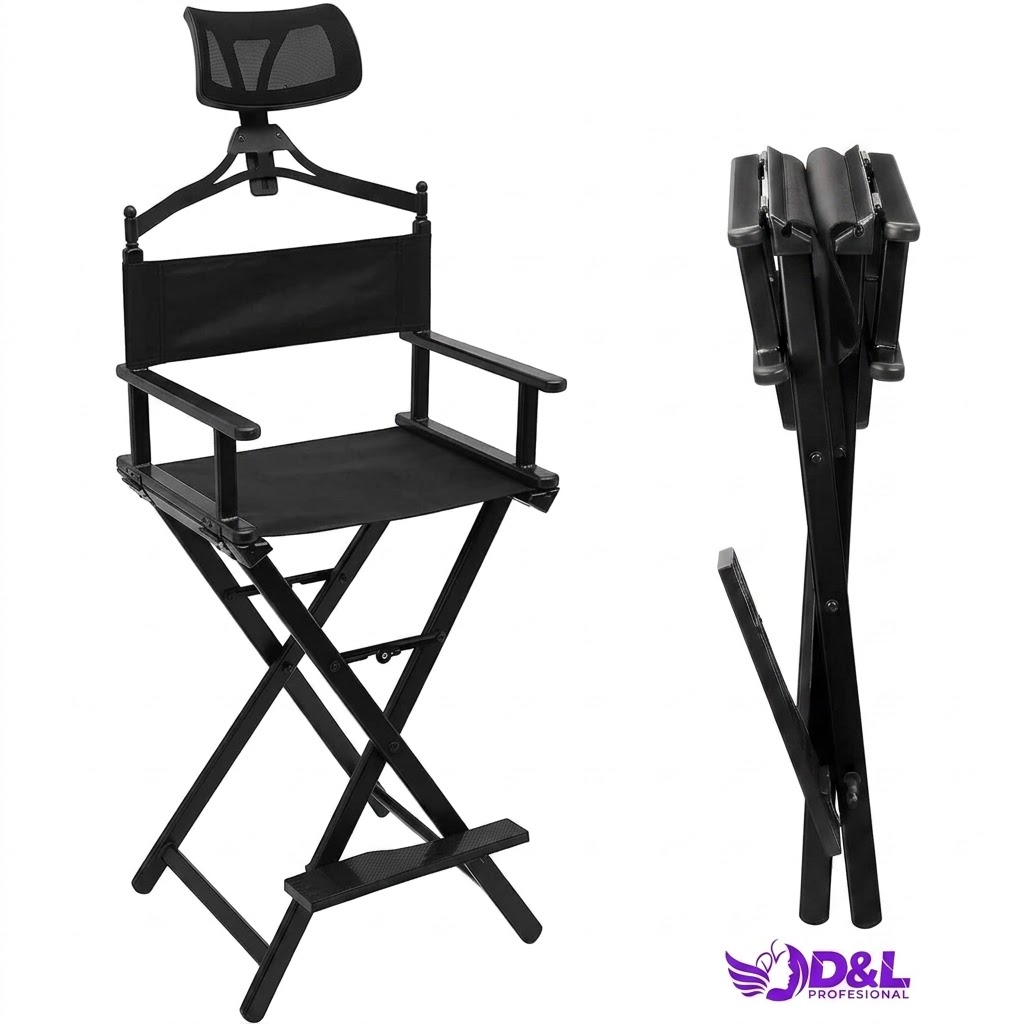 Silla de Maquillaje Portátil con Cabezal